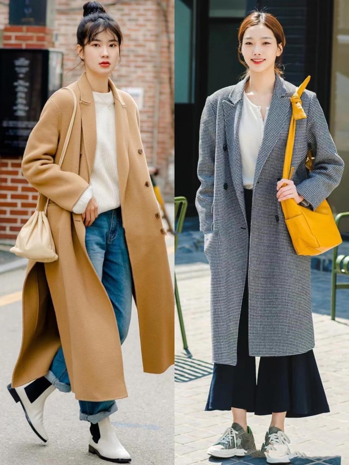 大衣穿搭韩国街拍,新韩国街拍女神