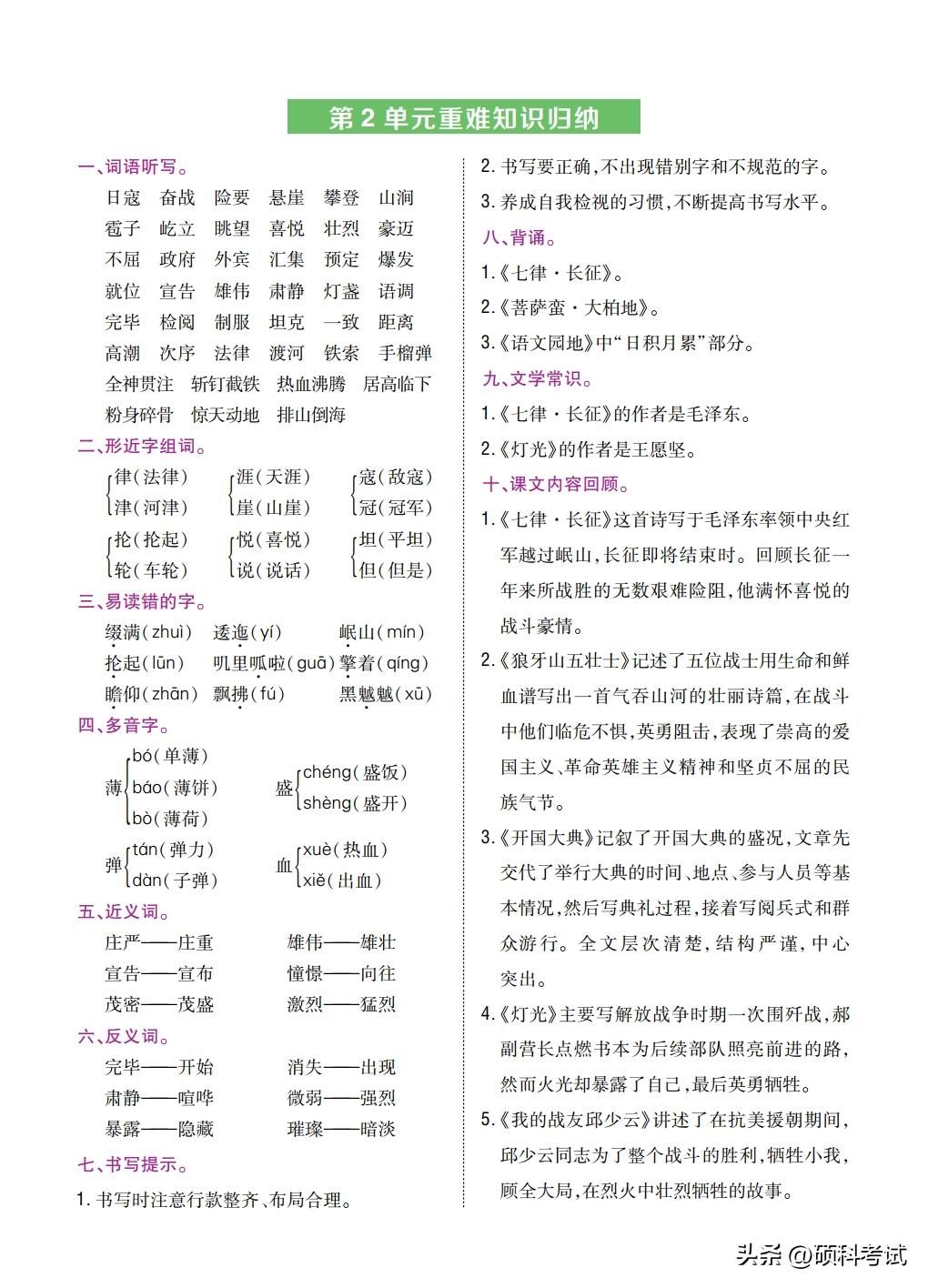 六年级语文上册重点高频考点梳理,语文书六年级一二单元复习知识点