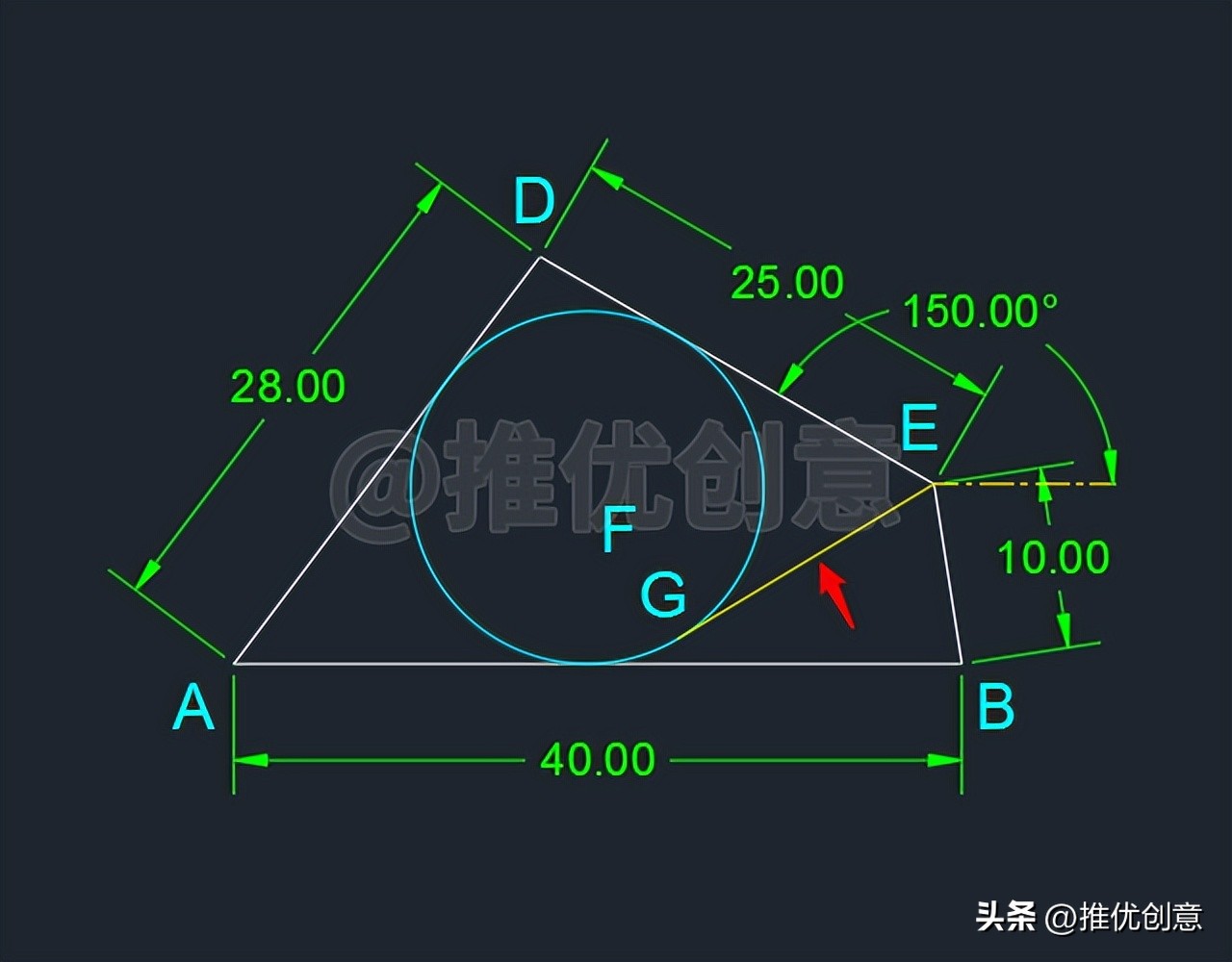 利用多边形作辅助绘制圆弧cad教程,cad平行四边形画图教程