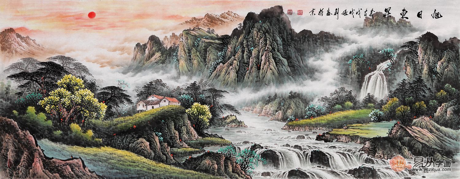 张利国画山水画作品,国画山水客厅字画办公室挂画
