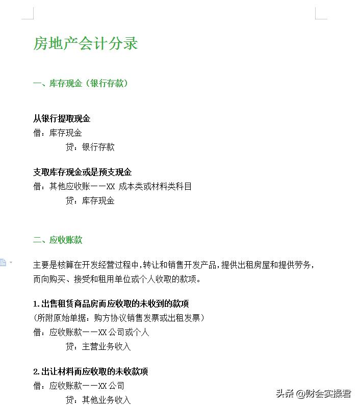 房地产公司账务处理实操,房地产会计分享真账实操