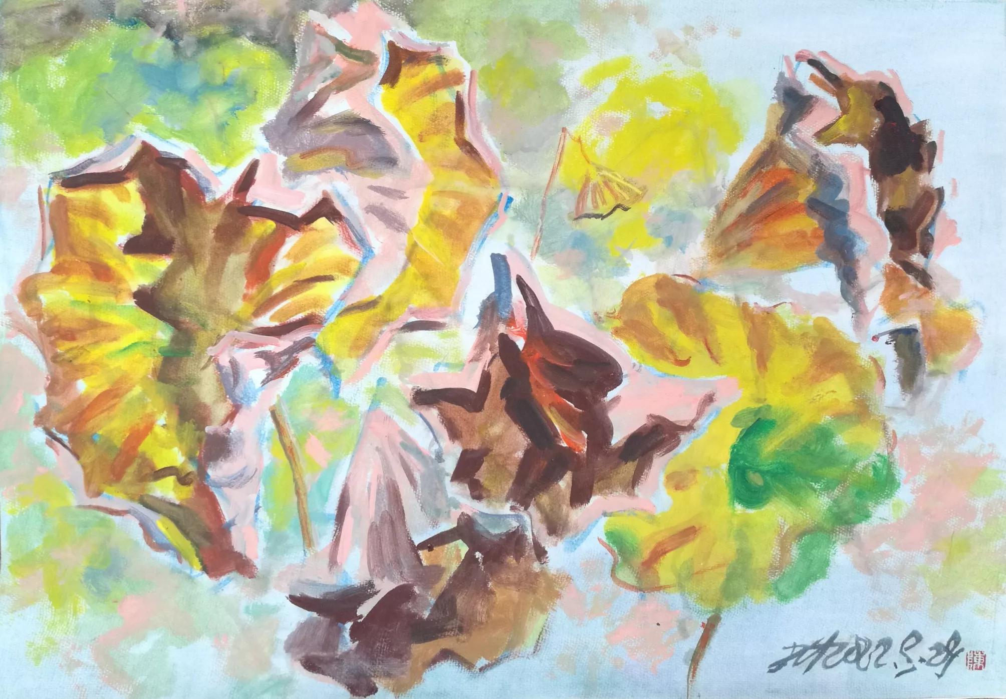 金秋十月丙烯画初学,丙烯画金秋风景画