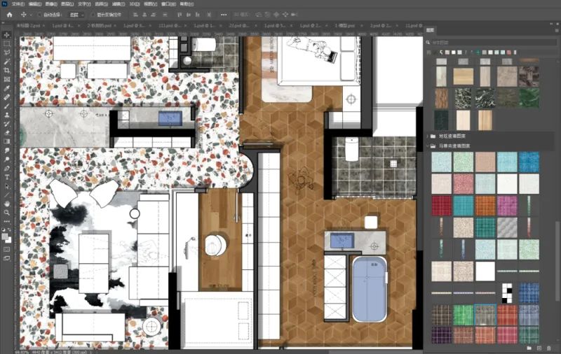 用了这PS材质配色预设，轻松搞定彩平图