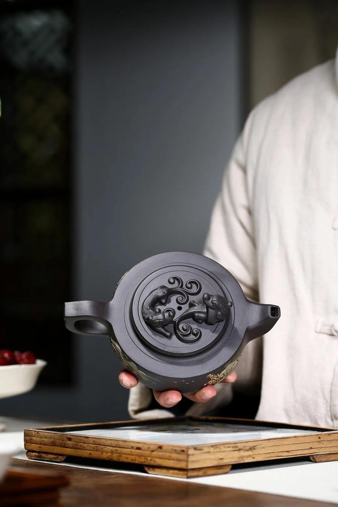 汉云朱泥紫砂壶,楚风汉韵壶宜兴全手工紫砂壶