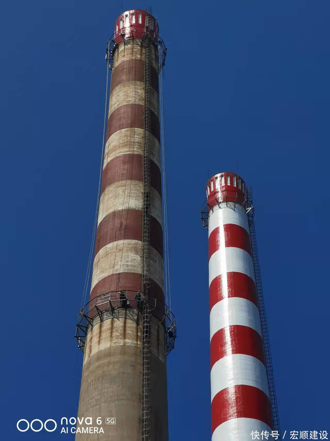 烟囱刷航标美化防腐,南宁烟囱涂刷色环航标