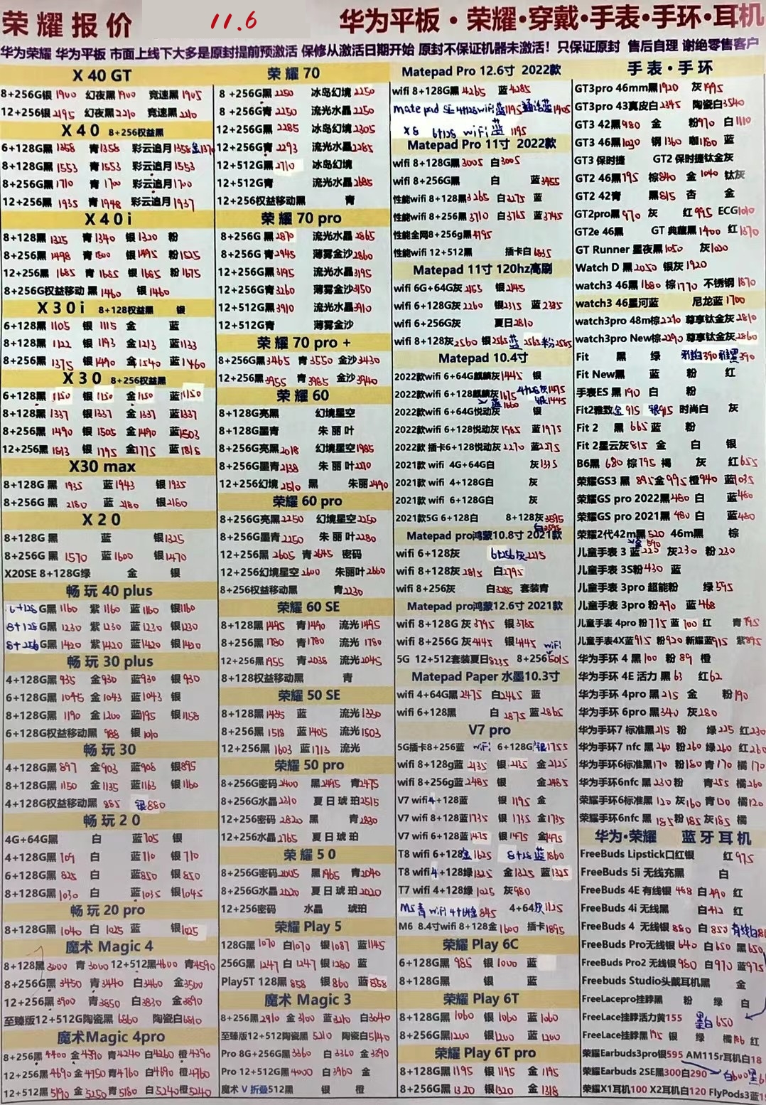 2022年11月6日华强北手机批发报价单