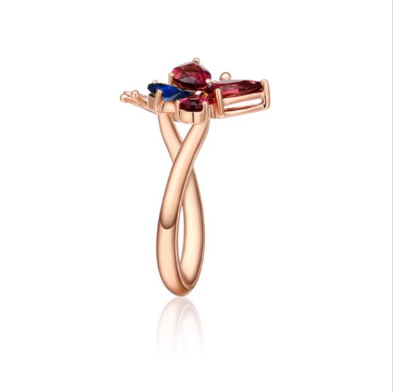 彩色蓝宝石设计镶嵌戒指,彩色尖晶银戒指