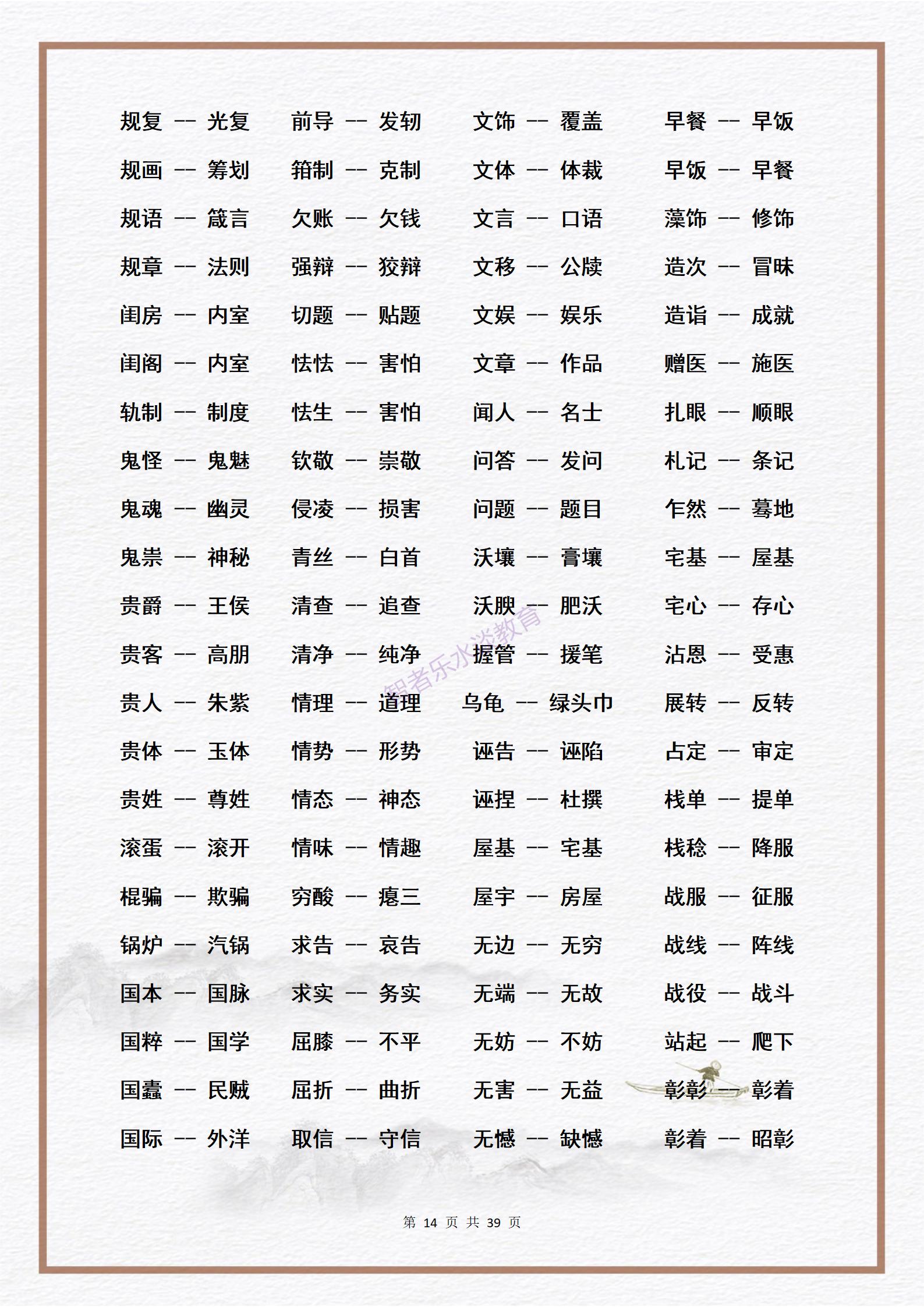 素材：中小学生必须熟练掌握的3000个《近义词》大合集