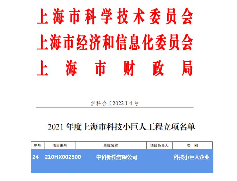 殊荣加冕!中科新松被认定为上海市2021年度科技小巨人企业