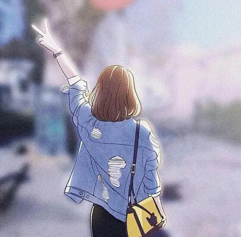 蓝色调动漫女生背影头像,2023头像图片动漫