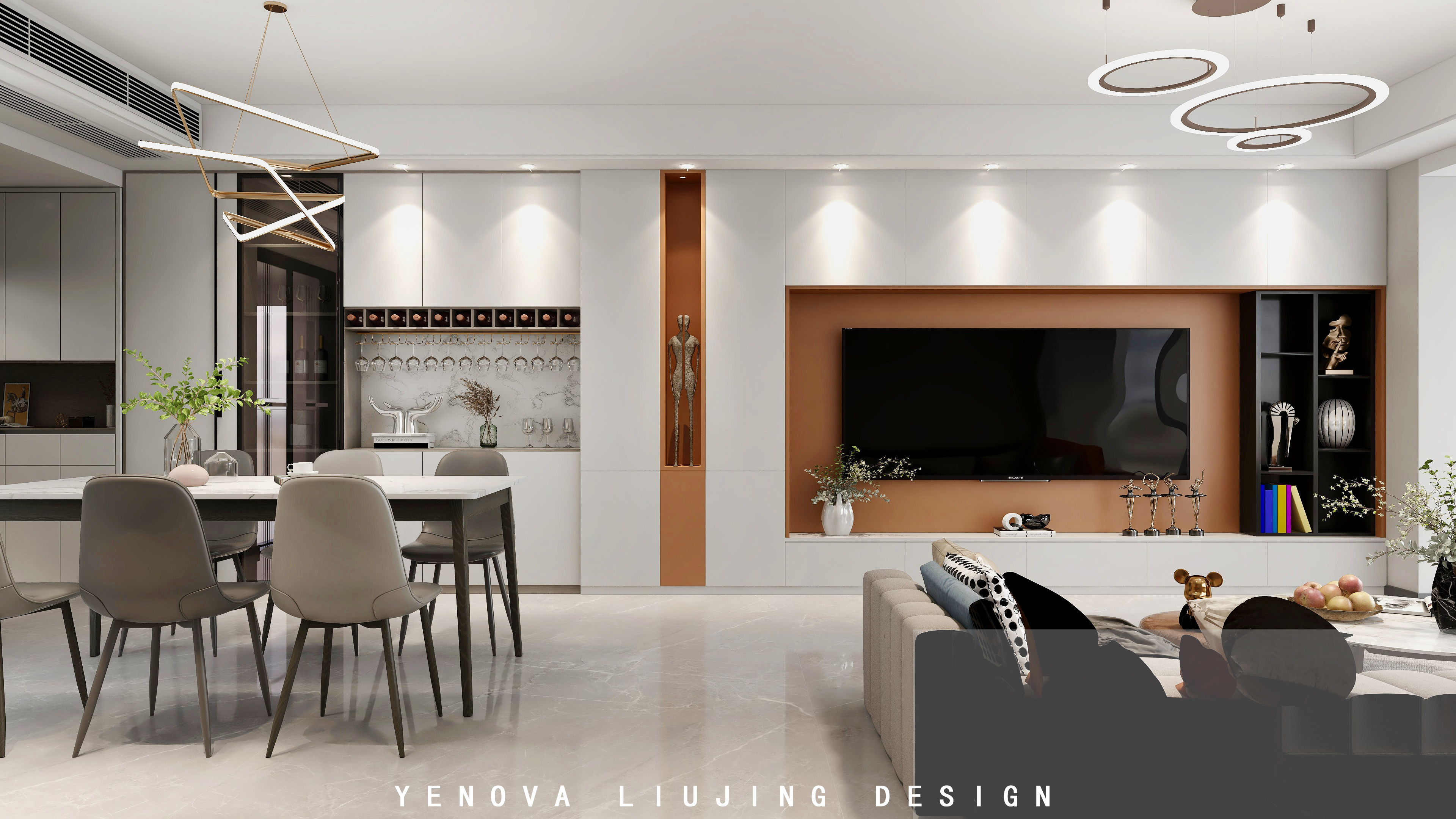 爱马仕橙装修小户型电视背景墙,爱马仕橙沙发怎样搭配茶几电视柜