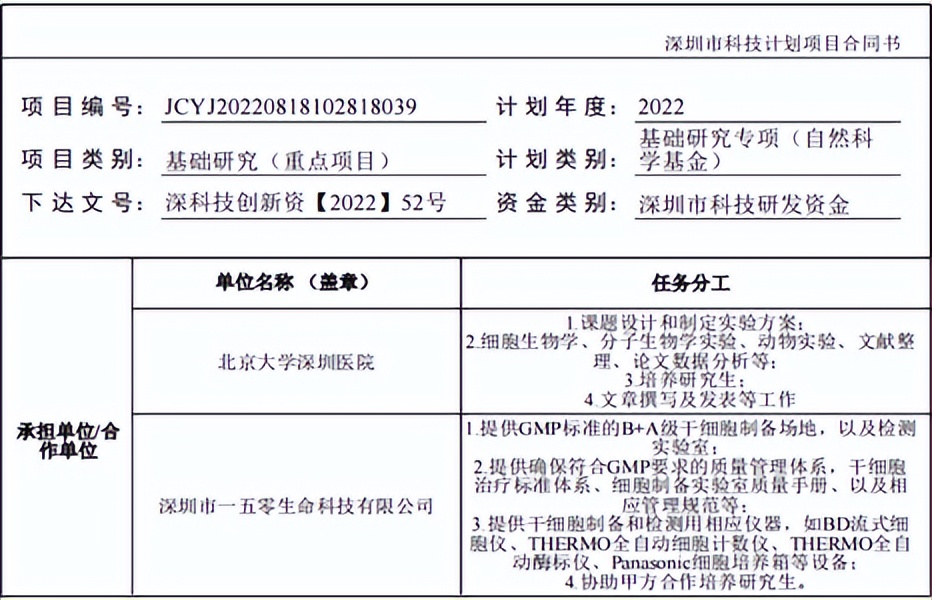 深圳市一五零生命有限公司干细胞研发项目荣获深圳科创委立项支持