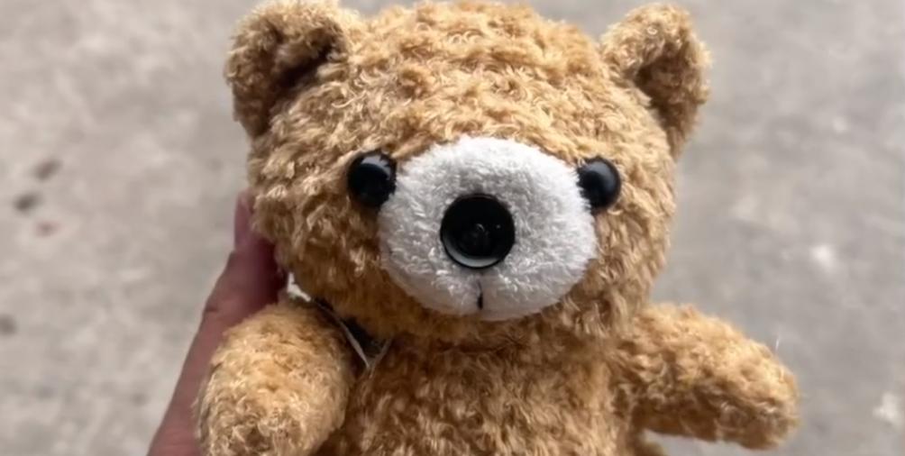 女子在地摊套来玩具熊拆开吓懵了,拆开玩具熊发现摄像头