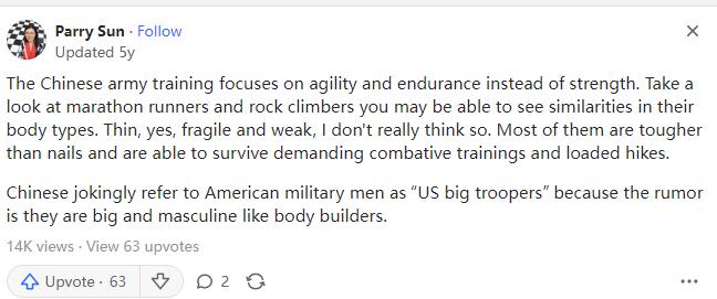 美国知乎评论中国军人,为什么中国士兵看起来很瘦