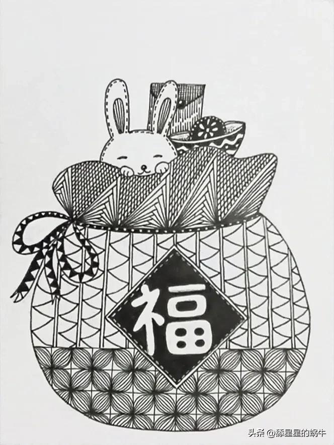 福袋线描稿黑白,福袋如何画彩铅画好看