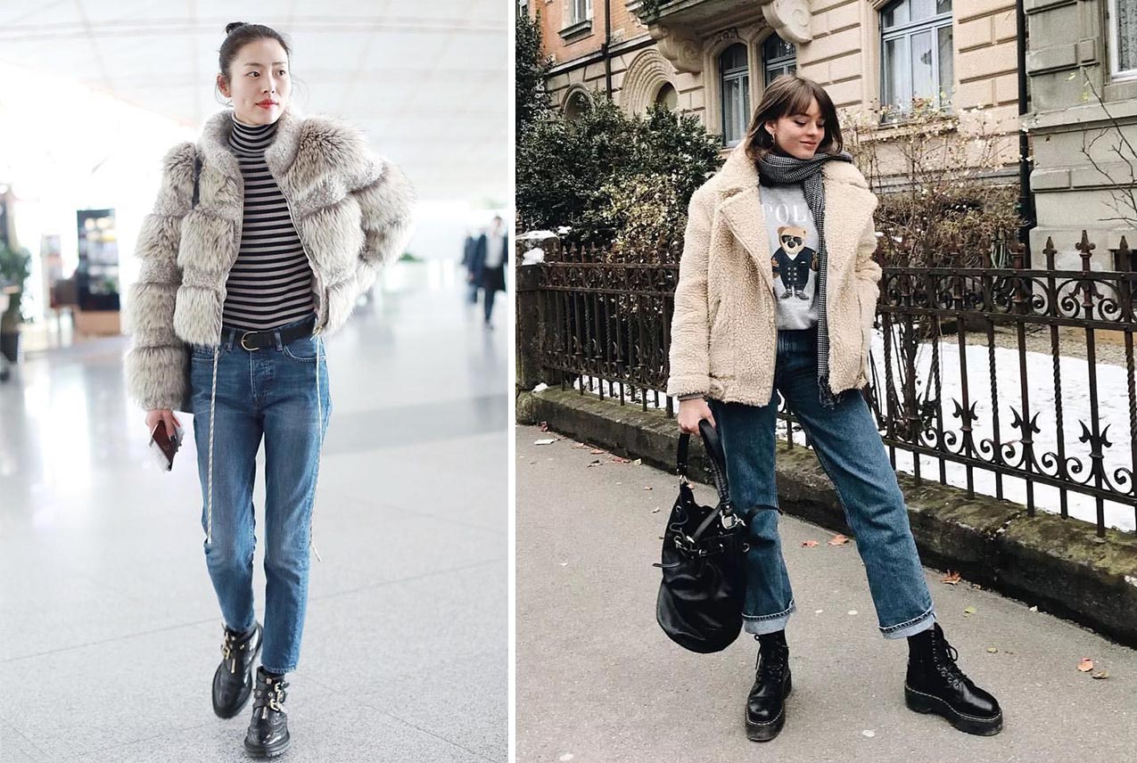 小脚裤马丁靴穿搭,牛仔裤马丁靴搭配女生腿粗冬季