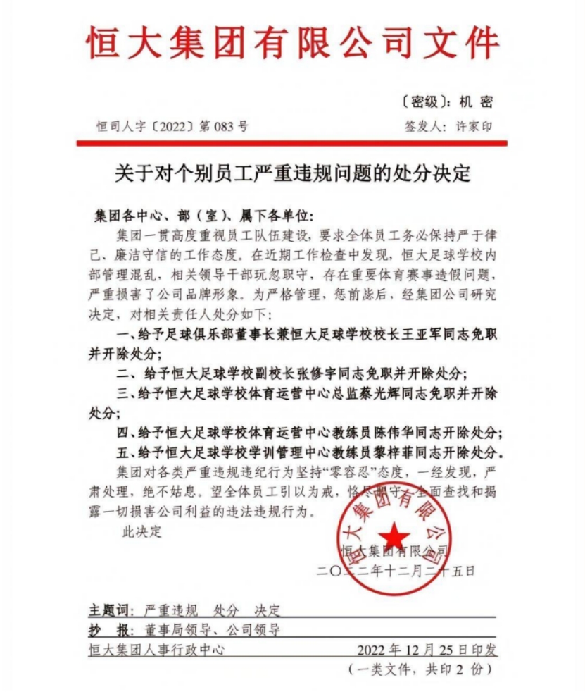 恒大一纸罚单开创中超的先河,恒大罚单全文公告