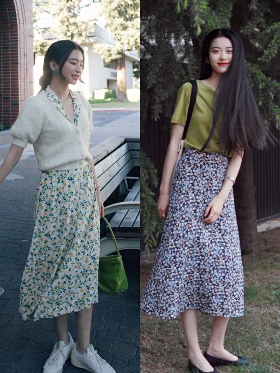 长的碎花裙穿搭,春夏碎花裙半身穿搭