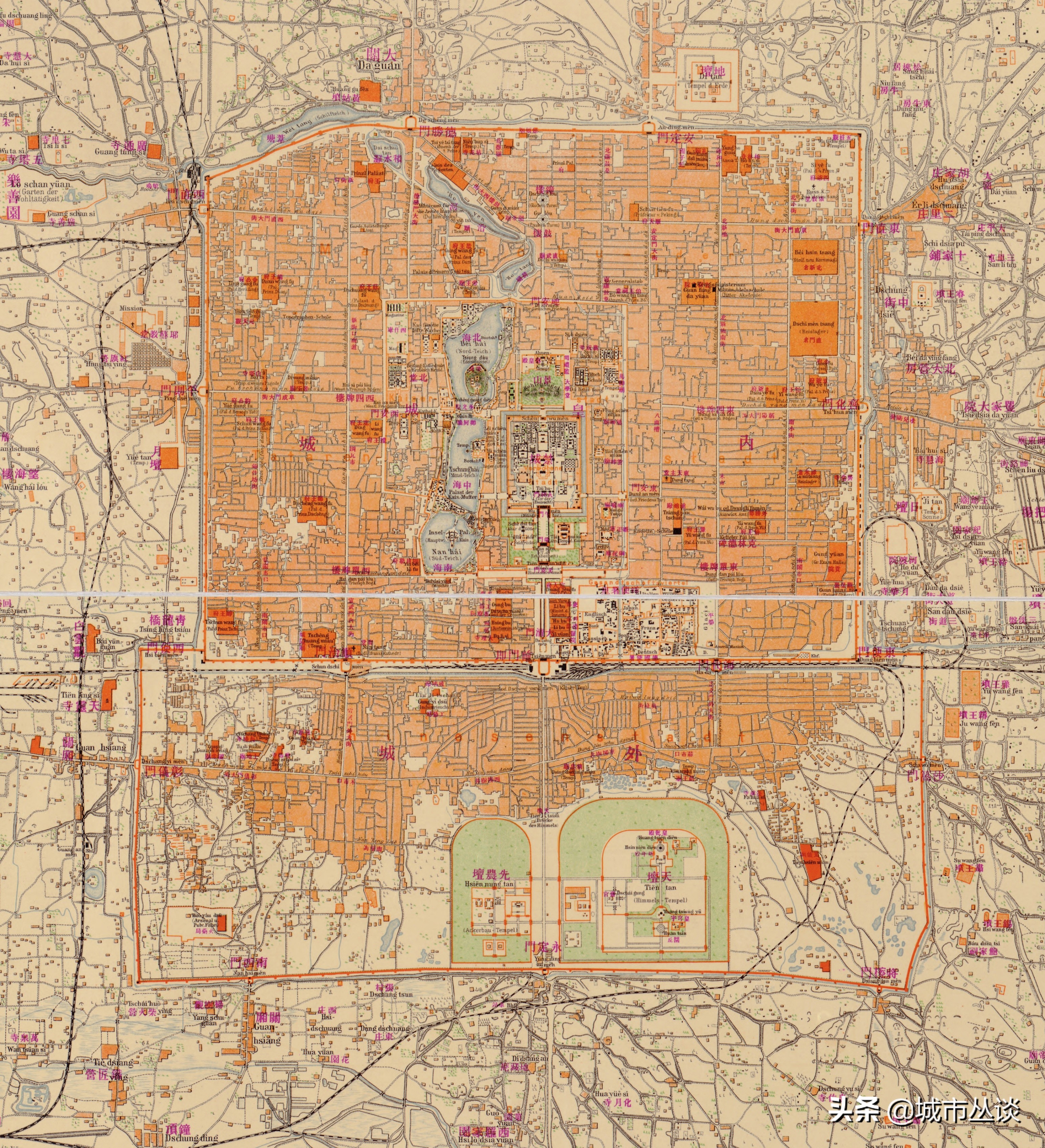 北京城俯瞰图的历史变化,看北京城全景的位置