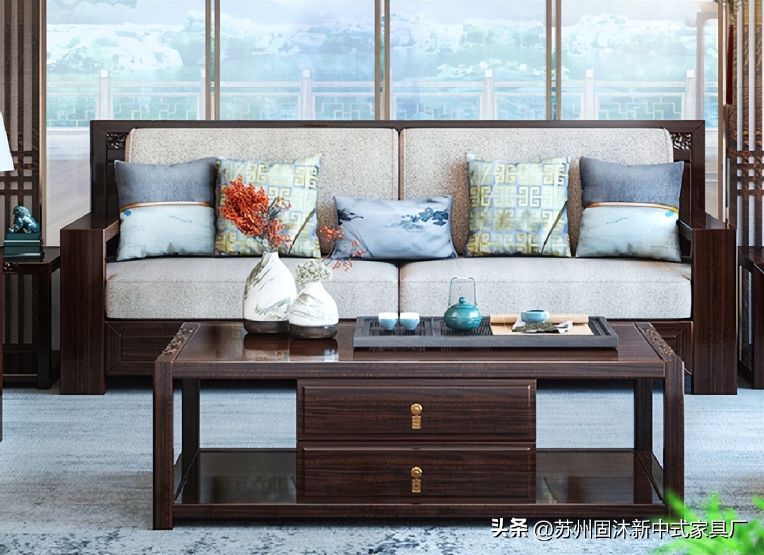 江苏简约新中式实木沙发,实木沙发小户型中式家具