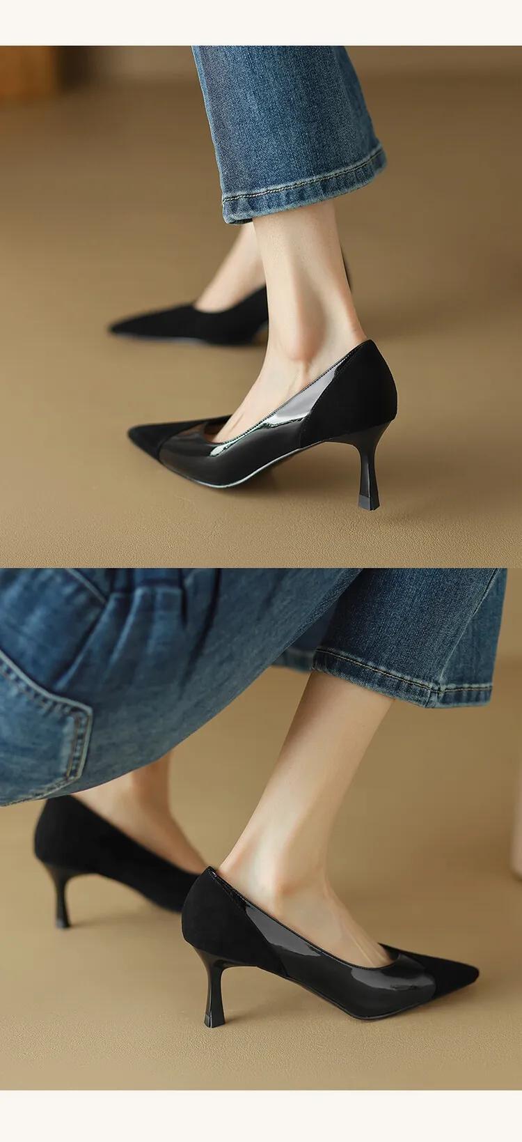 高跟鞋女拼接高级感,玛丽珍粉色拼接高跟鞋