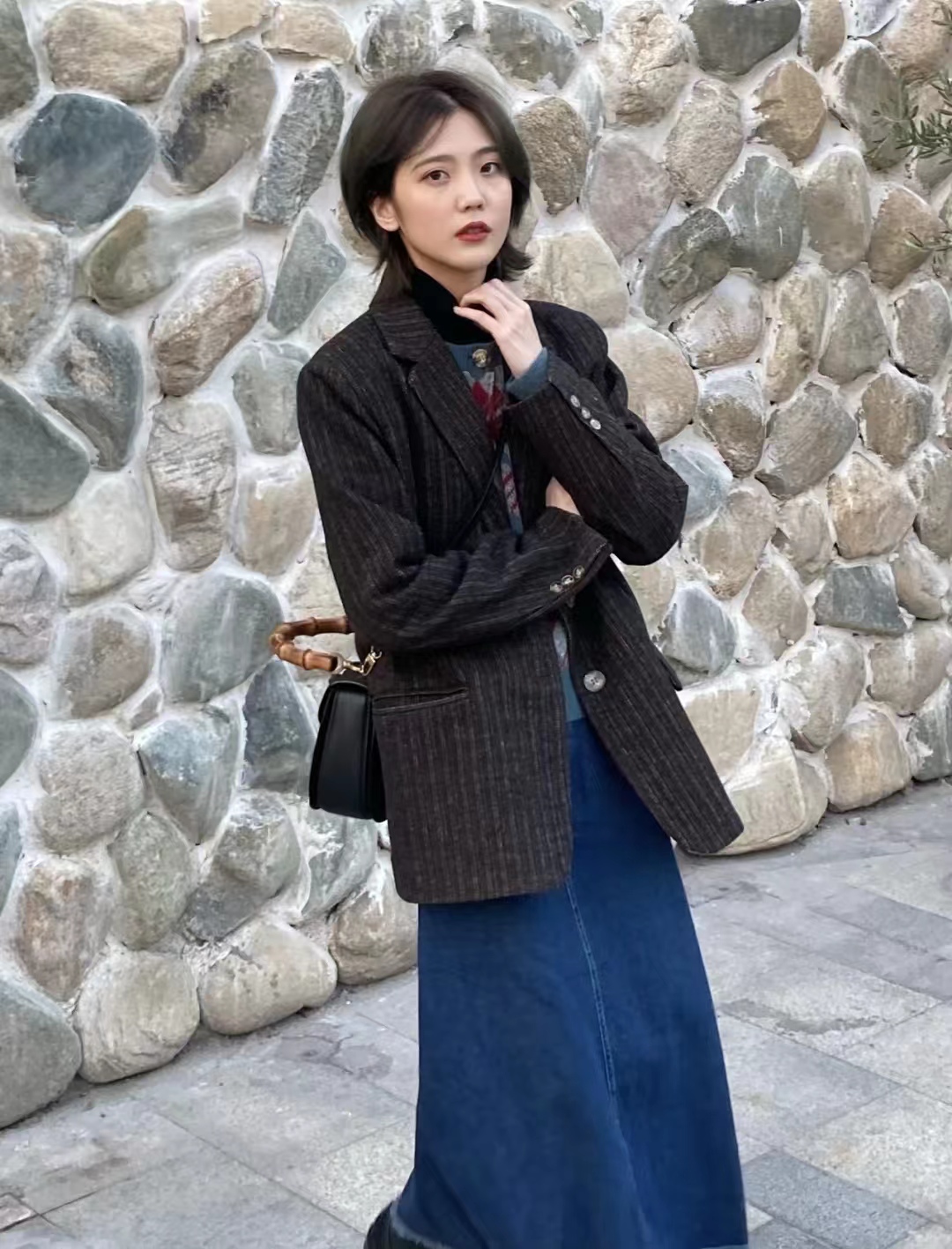 西装长裙搭配西装外套,西装外套配连衣裙气质高级感