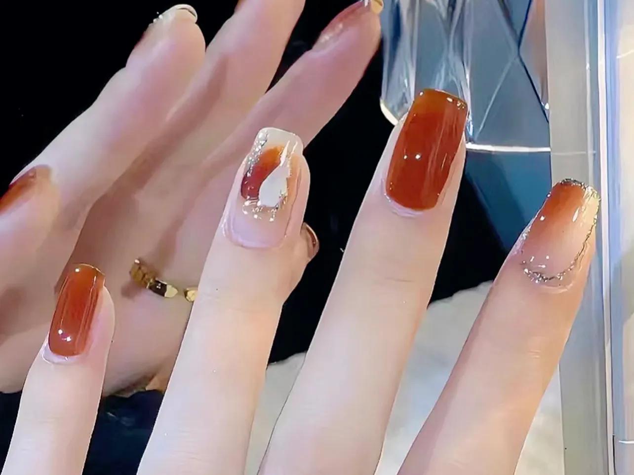 显白高级感琥珀穿戴美甲,美甲高级感琥珀甲款式