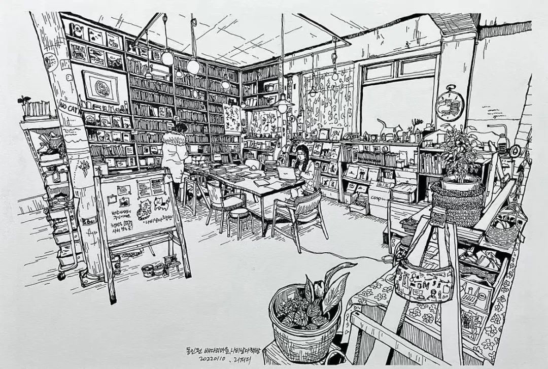 日本画家创作的铅笔街景速写,韩国速写大师