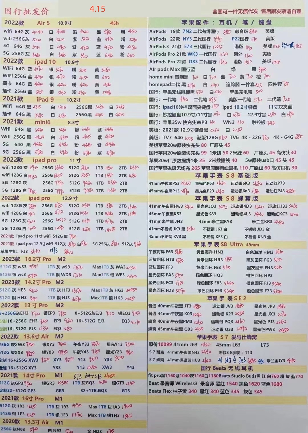 2023年12月手机批发价格一览表,华强北远望手机市场批发报价单