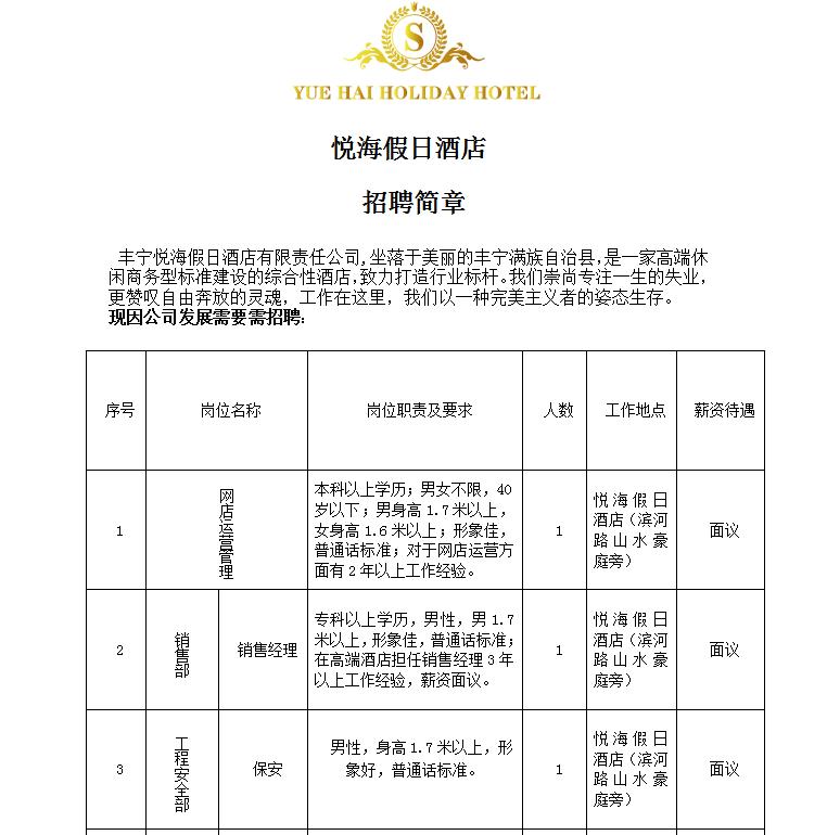 丰宁满族自治县招聘信息,丰宁企业招聘最新信息