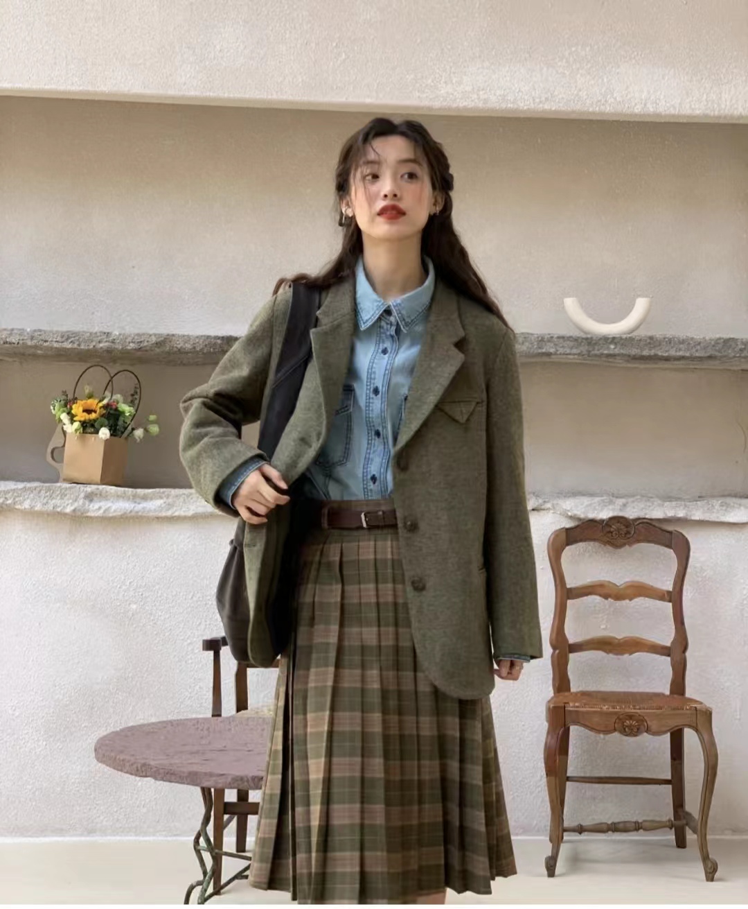 长款西装外套搭配长裙,西装外套搭长裙国风套装