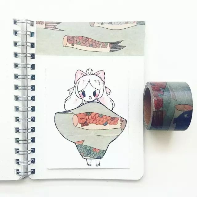 纸胶带做的小清新插画幼儿,胶带插画