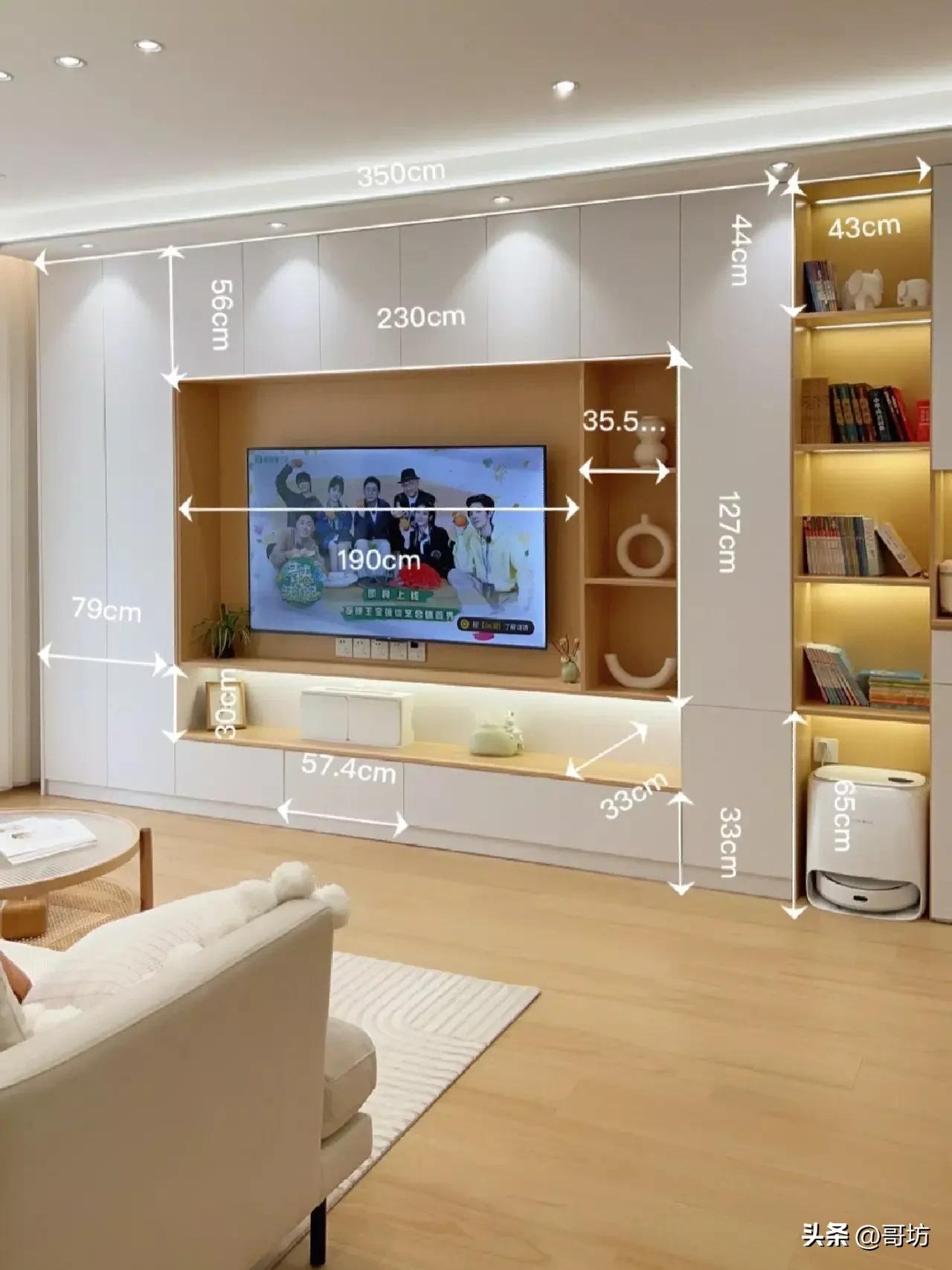 客厅长4.6米放多大尺寸电视柜,满墙电视墙柜最新款尺寸图