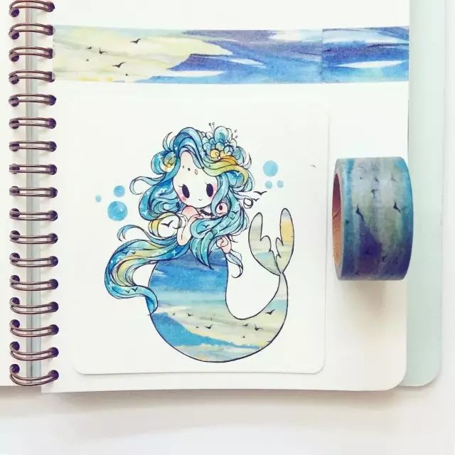 纸胶带做的小清新插画幼儿,胶带插画