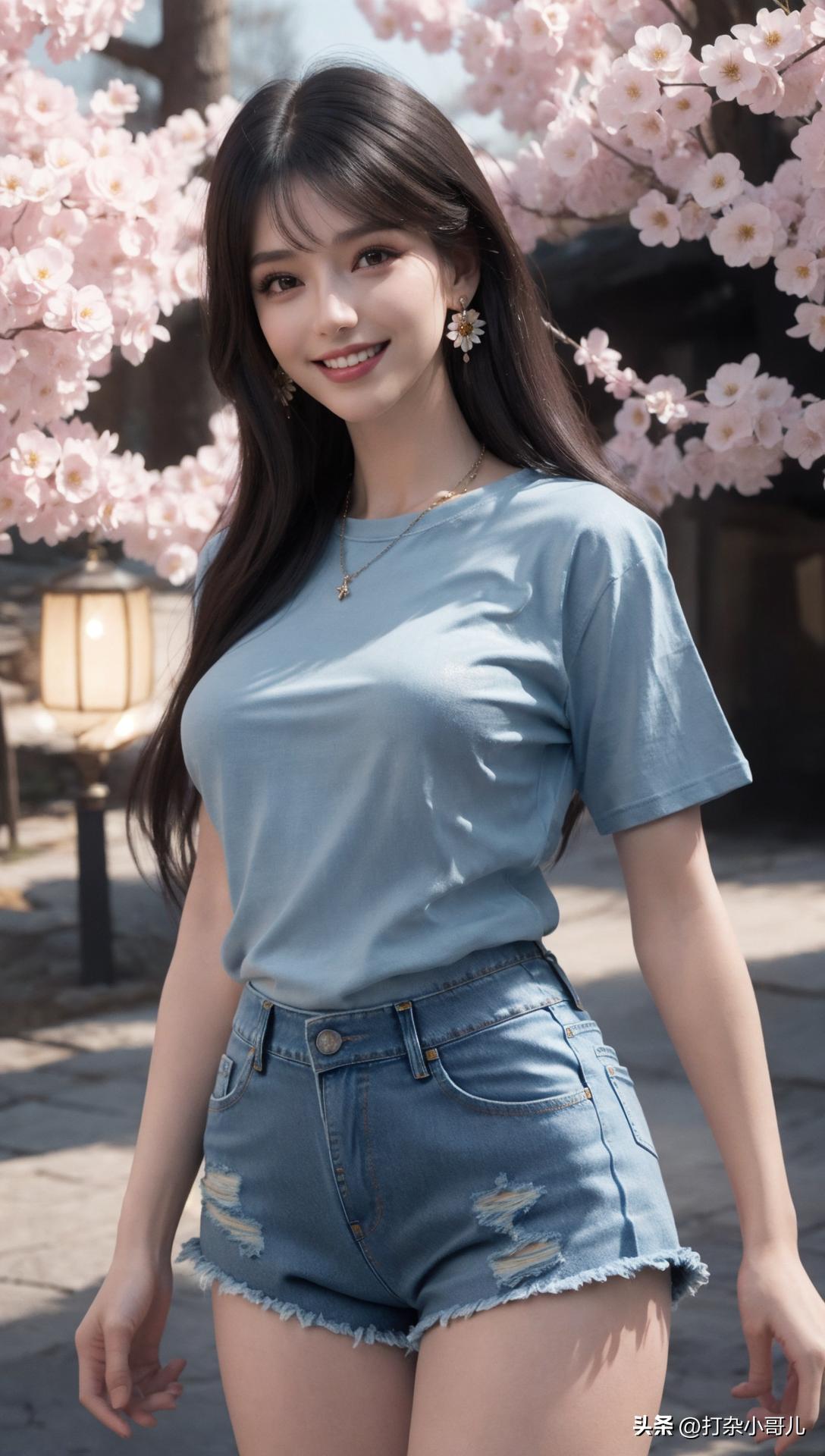 夏日穿搭黑短袖黑短裤,女款t恤穿搭女士牛仔短裤方法