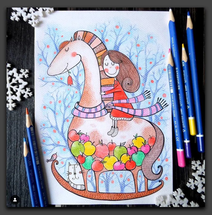 一眼让人惊艳的彩铅画,100幅适合零基础的彩铅画