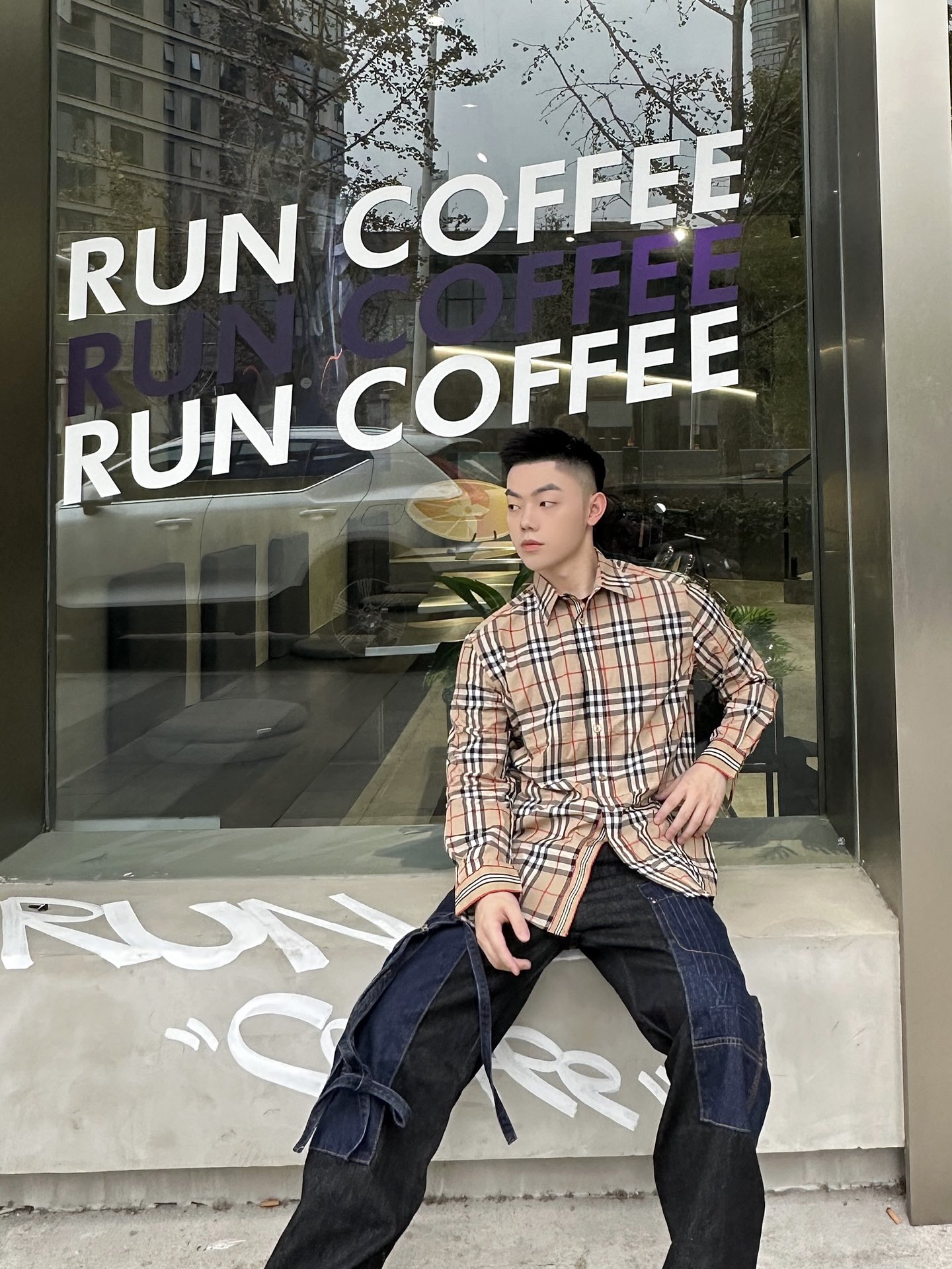 burberry长袖府绸衬衫门襟暗扣,burberry格纹字母衬衫