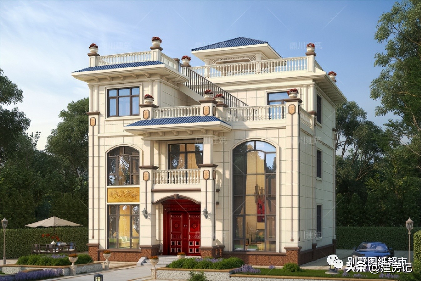 农村二层平屋顶现代风别墅100平方,农村新中式风格二层别墅大全