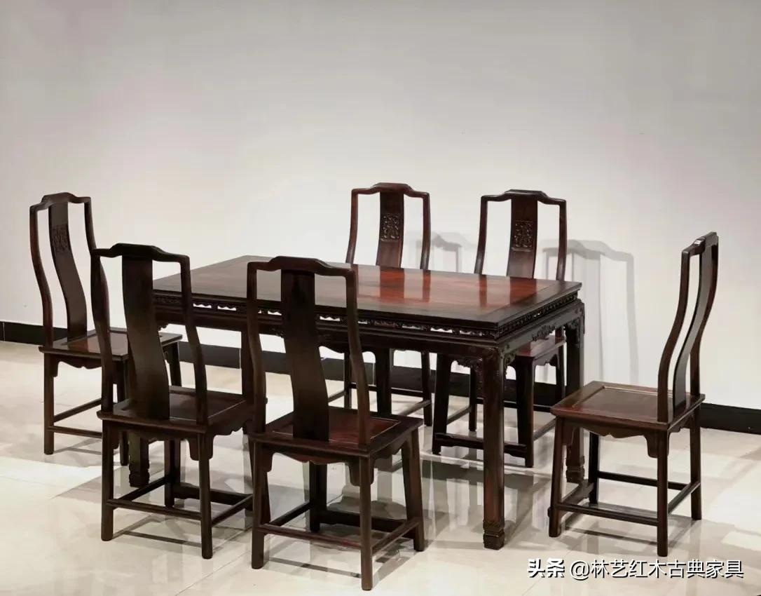 苏式大红酸枝明式餐桌,大红酸枝方餐桌七件套
