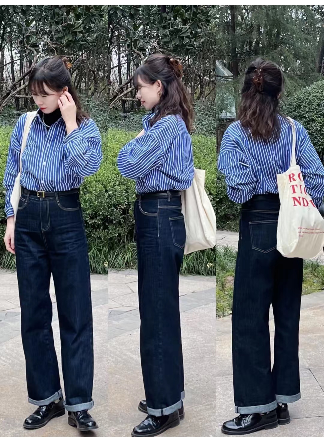 红色条纹衬衫配什么裤子,燕麦裤子搭配蓝白条纹衬衫好看吗