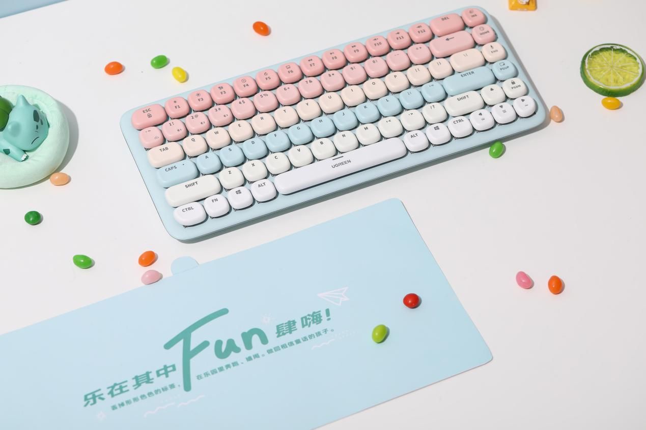 机械键盘87键马卡龙,马卡龙配色键盘圆键