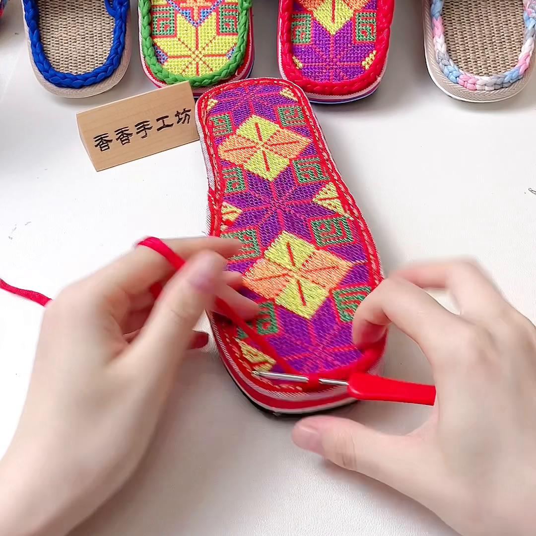 布条线横条纹包头拖鞋教程全集,布条线图案拖鞋教程最新款