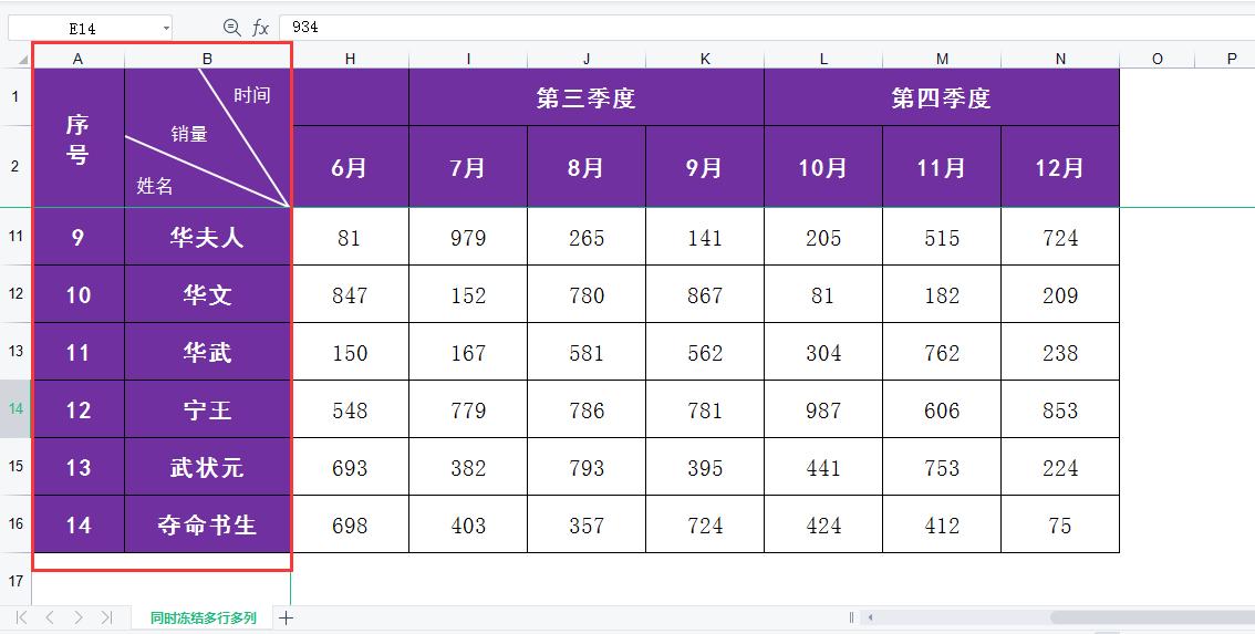 wps表格中怎么冻结多行或多列,工作表冻结多行多列