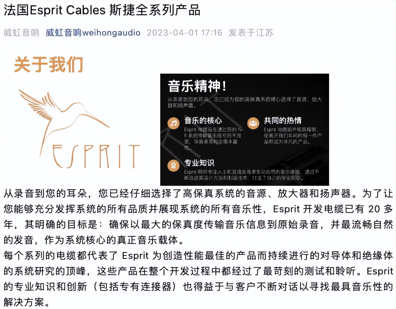 DAM1与享声旗舰产品线材推荐-法国Esprit铜线