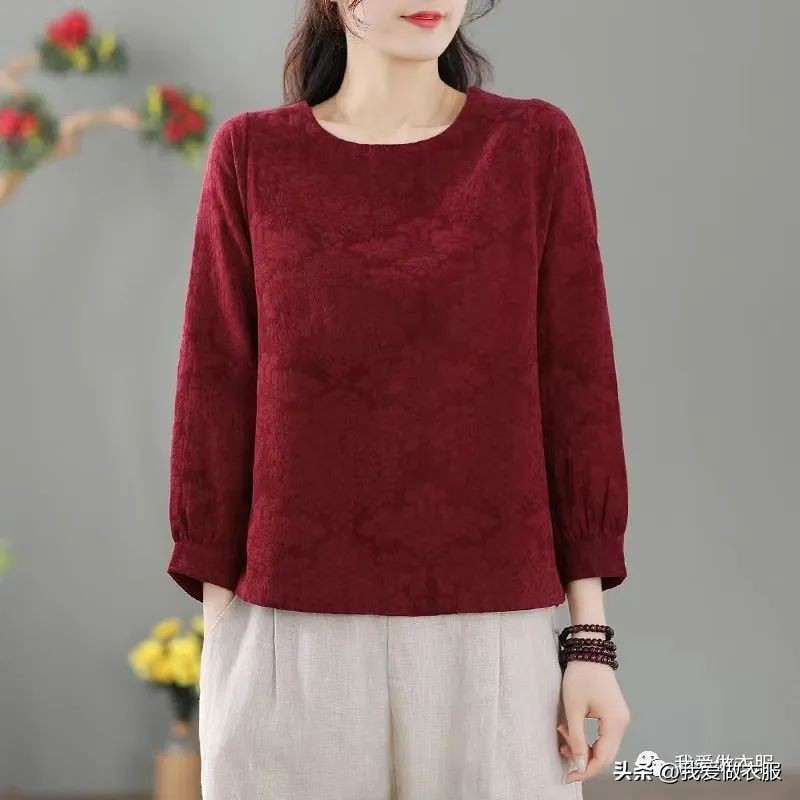 麻料衬衫女7分袖韩版圆领,夏季苎麻交叉领上衣裁剪图