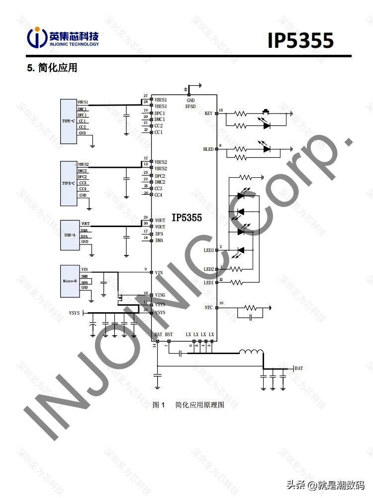 至为芯科技充电宝移动电源电池管理方案芯片IP5355的功能特征