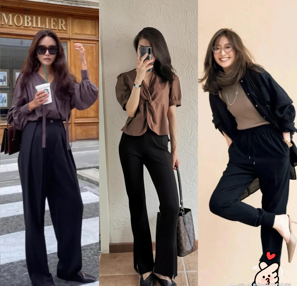 黑裤子和上衣的穿搭,穿搭分享一条黑色裤子的一周穿搭