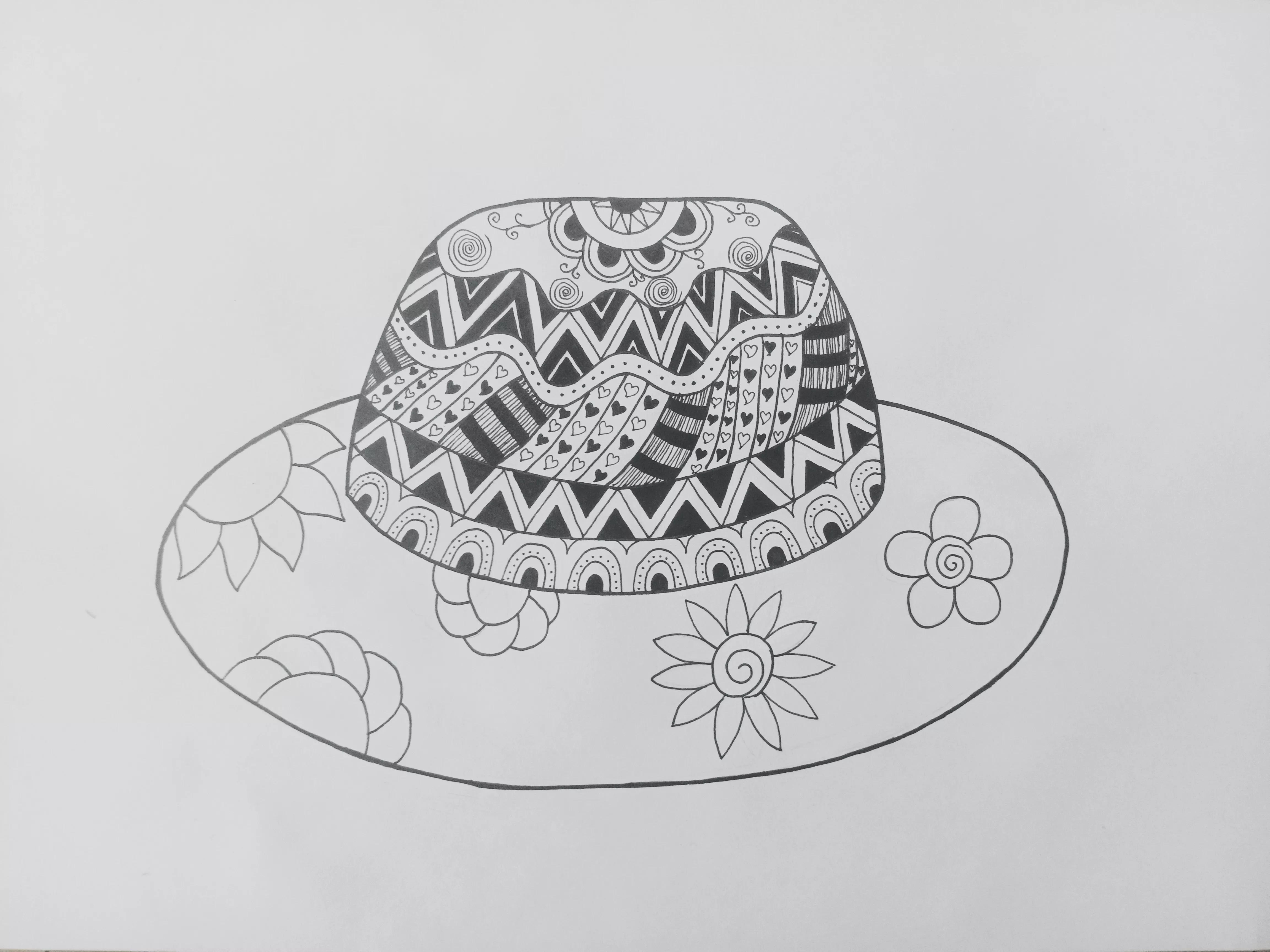 线描画帽子,劳动节帽子黑白线描画