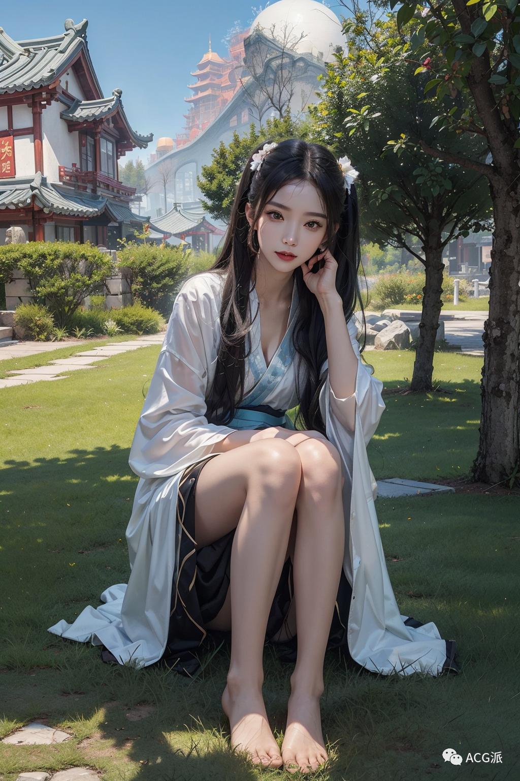 ai绘画暗黑系古风少女,古风高马尾绘画女