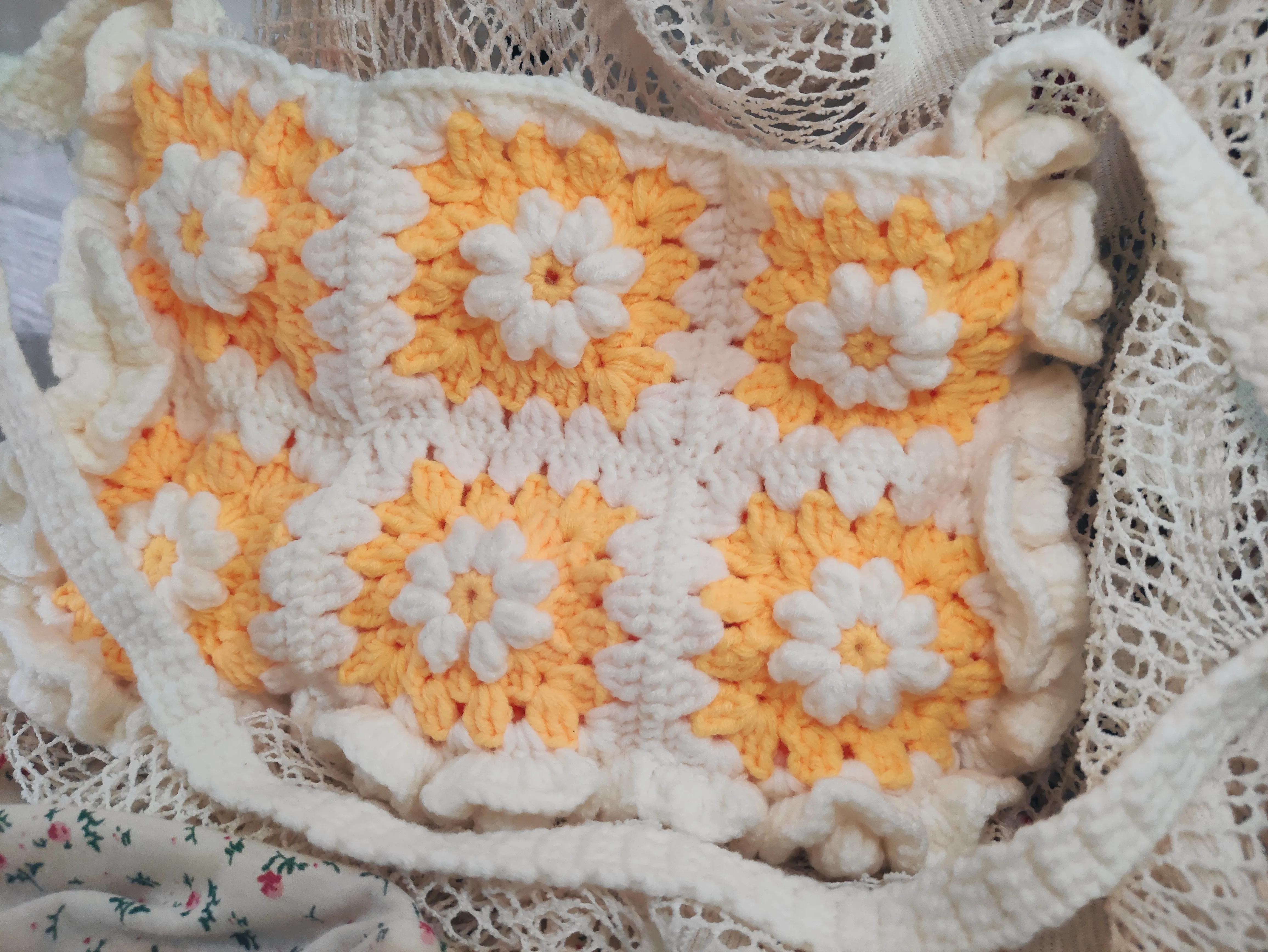 毛线钩织雏菊手提包,斜挎包毛线包包的钩织教程